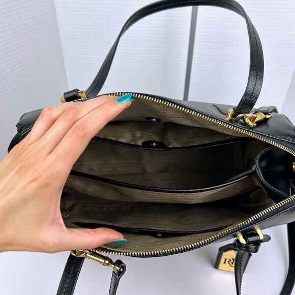 Ralph Lauren Sabine Dome Satchel Shoulder Bag Black Leather Gold HW Luxury Purse - Picture 11 of 16